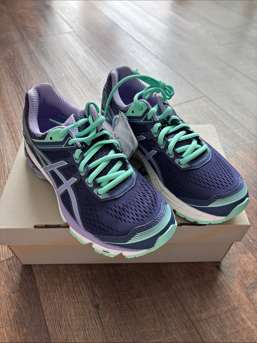 ASICS Women's Navy and Mint Lace-Up Running Sneakers